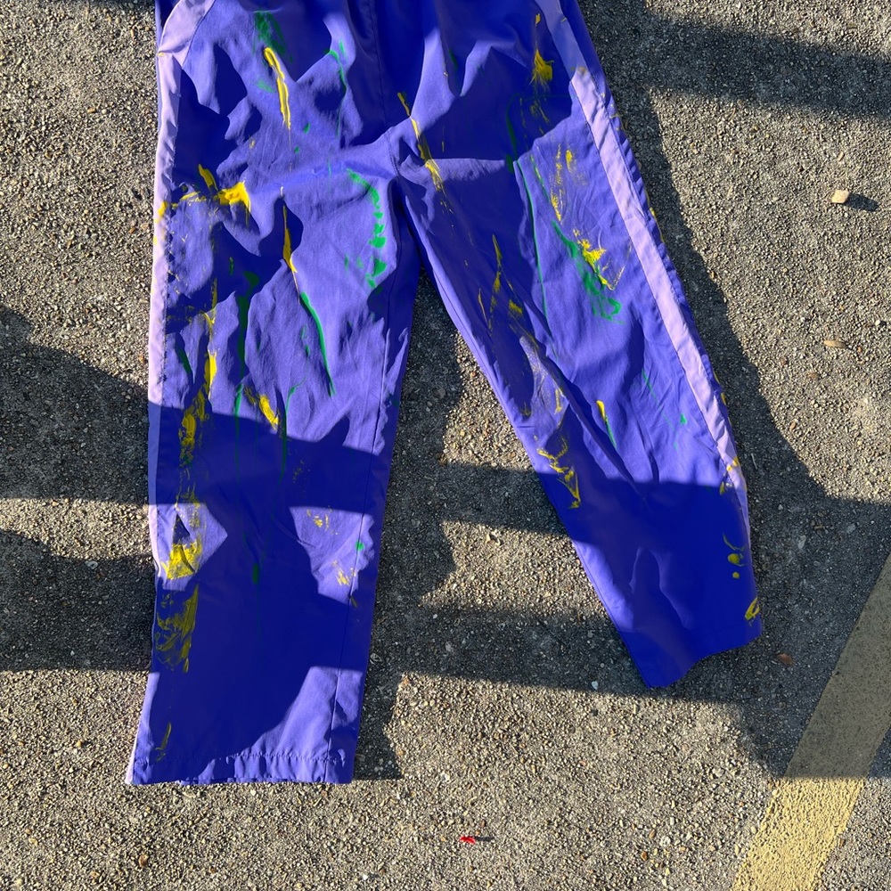 Vibrant Mardi Gras splashed Purple Women's 2pc Jumpsuit - Picture 3 of 4